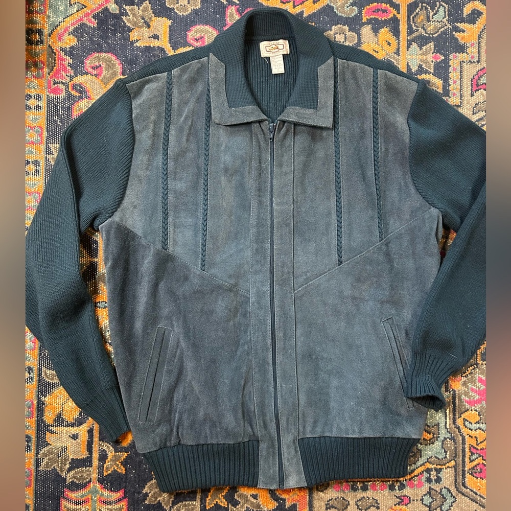 Vintage Clear Creek Leather and Knit Zip Front Cardigan